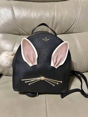 Kate Spade Hop To It Rabbit Sammi Bunny Easter Black Backpack Purse